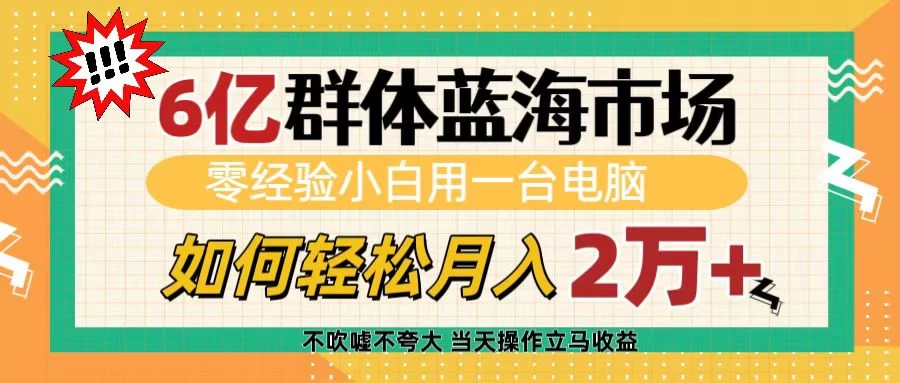 6亿群体蓝海市场，零经验小白用一台电脑，如何轻松月入2万+-创客联盟资源网-本站致力于分享优质实用的互联网资源,创业项目,软件工具